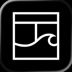 Correct app icon: a black rounded square with a white court and wave mark